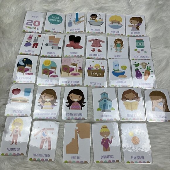 Lot of 29 Flash Cards Chores Laminated Homeschool Visual Picture Rounded Edges - Picture 1 of 8